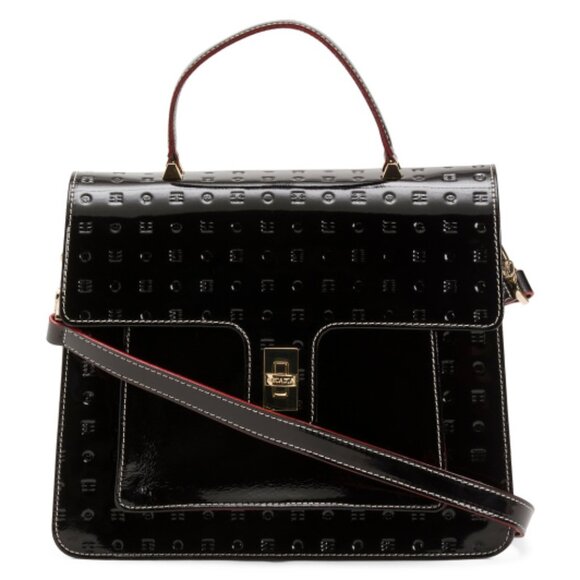 ARCADIA Made In Italy Patent Leather Top Handle Flap Over Satchel - Picture 1 of 3